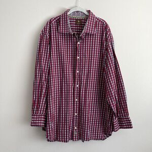 TailorByrd 3XL Mens Dress Shirt Red Plaid Long Sleeve Flip Cuff Cotton